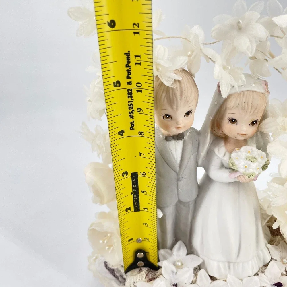 Vintage Wedding Cake Topper Porcelain Bride Groom Floral Arch Lace